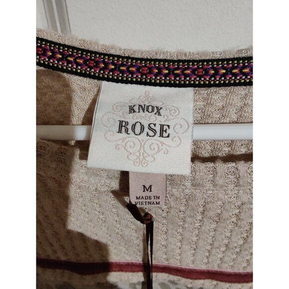 Knox Rose Mixed Media French Terry Leopard High Low Long Cinched Sleeve Top M Nw - Picture 4 of 9